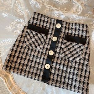 Zara Black and White Checkered Mini Skirt